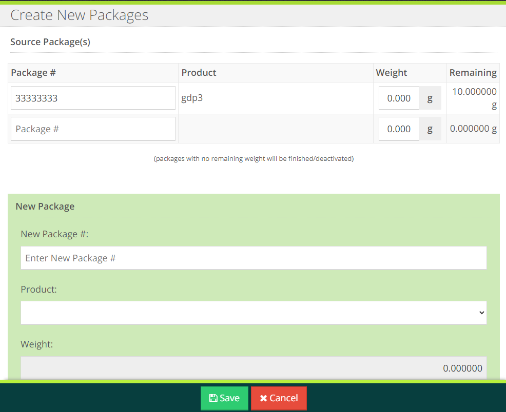 Create New Packages Interface
